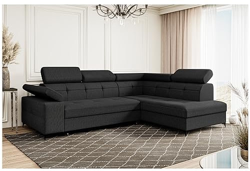 MEBLINI Schlafcouch mit Bettkasten - Ecksofa mit Schlaffunktion - Sofa mit Relaxfunktion - Couch L-Form - Eckcouch - Wohnlandschaft - Bergamo - 274x203x83cm Rechts - Dunkelgrau Samt Modesto