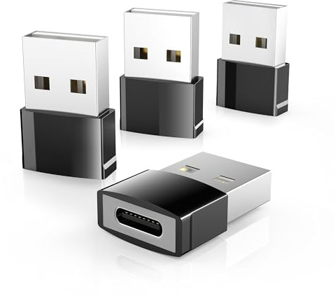 Syntech USB to USB C Adapter 4 Pack, Type C Female to USB Male Converter Power Charger Cable Adapter Compatible with MagSafe Apple Watch Series 10/SE/Ultra 2 iPhone 16 Plus Pro Max AirPods Pro, Black