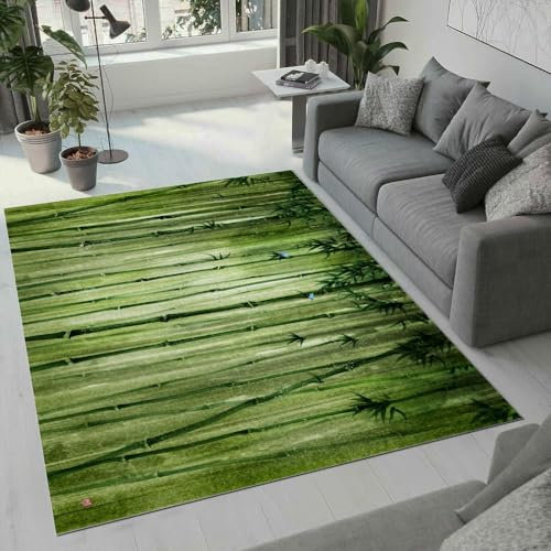 ROUSKI Bambus Teppich Wohnzimmer Schlafzimmer 3D Muster Design Kunst Ölgemälde Teppiche rutschfest Waschbarer Kurzflor Teppich Grösse 160x230 cm Flauschig Weich Soft Home Outdoor Carpet Matte