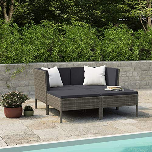 SECOLI Rattan gartenmöbel Set Balkon Lounge Set balkonsofa Gartenlounge Sofa Outdoor loungesofa Outdoor sitzgruppe Outdoor Lounge gartenmöbel mit Auflagen-Grau-4-tlg