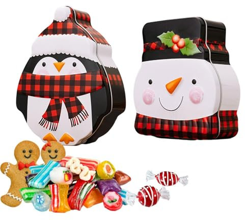 Mingchengheng Leere Weihnachtsdose aus Weißblech - -Pinguin-Keksschachteln - Wiederverwendbare Leere Dosen mit Weihnachtsmotiv und Deckel für Kekse, Süßigkeiten, Schokolade, Tee