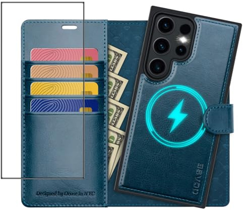 OCASE Kompatibel für Galaxy S24 Ultra Hülle (2in1) Leder Stoßfestes Case [Abnehmbare magnetische Hülle] [Kabelloses Laden] [Kartenfach] Handyhülle RFID Schutzhülle Etui Klapphülle 6,8 Zoll Pfauenblau