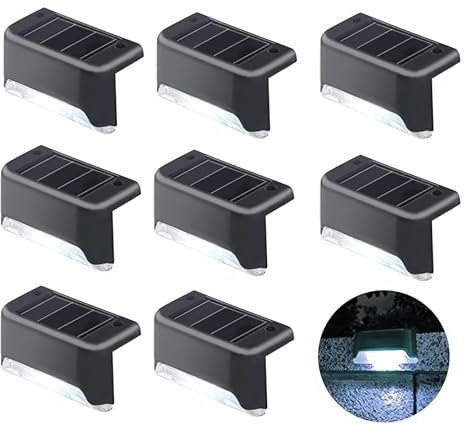 jindaaudio Luces Solares Impermeables para Escaleras 8pack Lámpara Solar LED Frío Blanco para Escalones Caminos Balizas, iluminación LED Luz para Escaleras Cubierta Exteriores