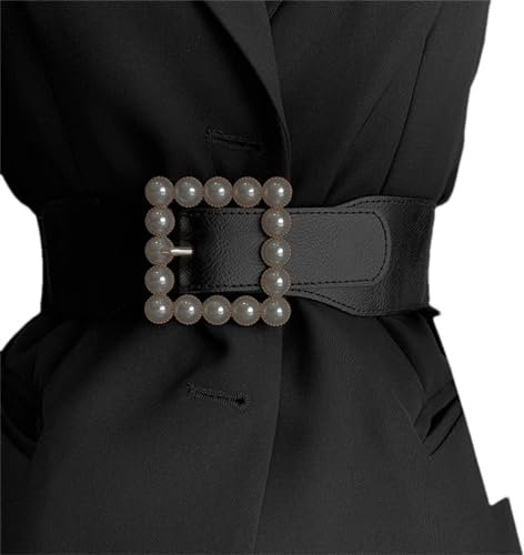 Pulcykp Breiter Taillengürtel, Kleid, Mantel, Bund, elastisches Korsett, Kummerbund, Damen, Stretch-Perlengürtel, Schwarz , One size