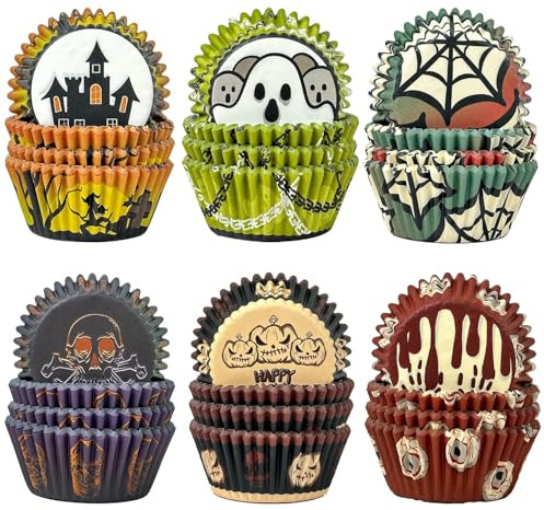 Gcardist Halloween 300 Stück Standard Gradient Cupcake Liner Cupcake Förmchen 6 Original Design Halloween Spinnennetz Cupcake Papiere Backförmchen Cupcake Wrappers (Standardgröße)