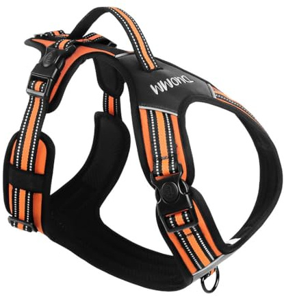 Hundegeschirr für große Hunde mit Griff, Luhuanx Kein Zug Einstellbare reflektierende Militär Hundeweste Geschirr für Labrador Retriever, Husky, Deutscher Schäferhund (Orange, Large)