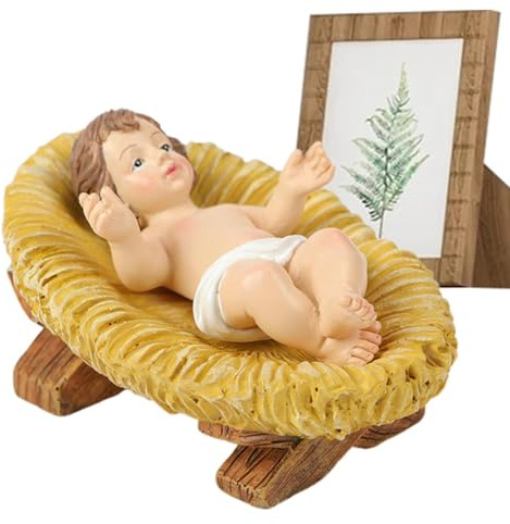 Statue de l'Enfant Jésus dans la crèche,Figurine Enfant Jésus dans la crèche | Résine de figurine de Noël | Figurine de bébé jésus dans la crèche, scène de la nativité du Christ, pour la maison, l'égl