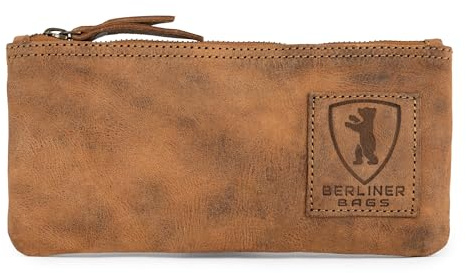 Berliner Bags Trousse en Cuir Véritable avec Fermeture Éclair YKK, Étui à Crayons Élégant et Résistant pour Stylos, Accessoires ou Maquillage, Idéal pour Bureau ou Voyage – Marron