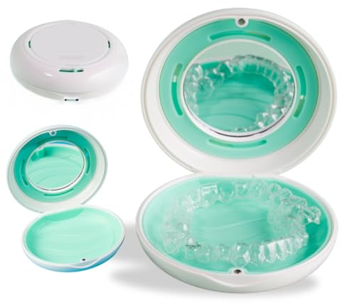 ZENT Boite Appareil Dentaire, Boite Rangement Enfant, pour Protege dentier avec Miroir et Ventilation, Rangement prothese Dentaire, Boîte orthodontique étendue, Étui d'alignement et de retenue, Blanc