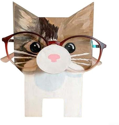 Besttoolifes Kreativer Brillenhalter für Augen, Brillen, Tier, Sonnenbrillen, Holzständer, Brillenständer, kreatives Tier, handgeschnitzt, Holz, Brillen, Brillen, Sonnenbrillenhalter (Katze)