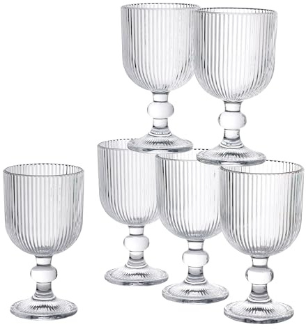 Baroni Home Set de 6 Copas de Vino de Vidrio Coloreadas y Decoradas con Rayas en Relieve 20 CL, Copas Elegantes Lavables en Lavavajillas, 8x8x14,5 cm, Transparente