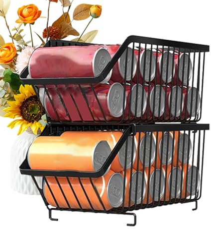Tin Storage Organiser Pantry Pantry Can Organiser | Can Storage Holder for Storage Shelves Cans - Food Organised - 2 x Iron Dispensers Stackable 2 Tier High Performance for Kitchens