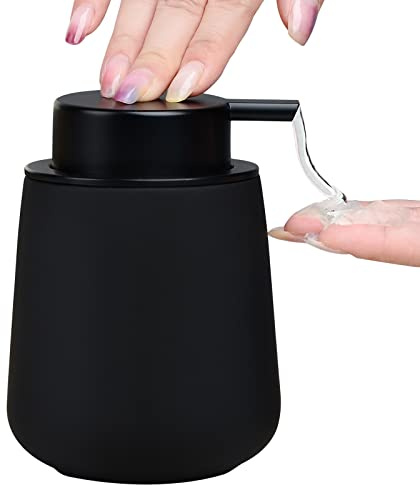 BosilunLife Ceramic Dish Soap Dispenser for Bathroom 12Oz | Refillable Liquid Hand Soap Dispenser for Essential Oil, Lotion Dispenser with Pump(Rubber Paint Black Liquid)