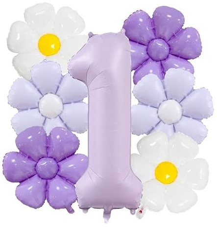 DIWULI Ballonger blommor 1 år - lila siffra