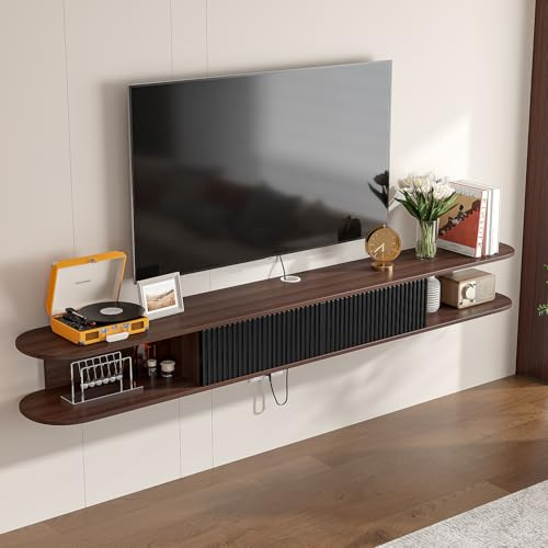 FloatiCasa Floating TV Stand,120CM Wall Mount TV Cabinet,Floating TV Unit,Media Wall TV Unit Under TV Cabinet with Storage for Living Room Bedroom,Walnut&Black