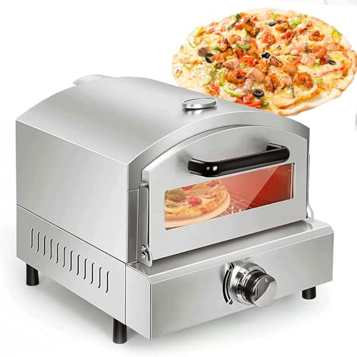 Stainless Steel Outdoor Pizza Oven, with Pizza Stone, Gas Fired-Pizza Ovens, 360° Uniform Temperature, Countertop Pizza Oven, Accurate Temperature Control, Pizza Maker, for Garden, Outside, Party