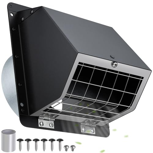 4 Dryer Vent Cover Outdoor,Dryer Vent Cover for Exterior Wall Vent Hood Outlet Air Vent,Dryer Vent Cover Outside,Exterior Dryer Exhaust Vent Cover Cap for House AC,Through Wall Dryer Vent Kit,Black
