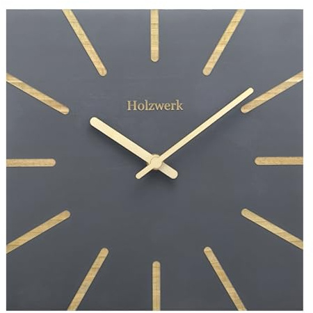 Holzwerk EBERSBERG Natur Holz Wanduhr Holz-Uhr Eckig Vintage laufleises Uhrwerk ohne Tickgeräusche Buche nahezu lautlos aus handgefertigtem Massivholz Natur 25 cm (HWN.Grau.)