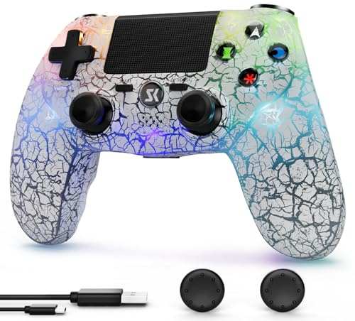CHENGDAO LED-Controller für PS4/Slim/Pro, RGB-Beleuchtung | Riss-Design, 1000-mAh-Akku, Dual-Vibrationsmotoren, 6-Achsen-Gyroskop.