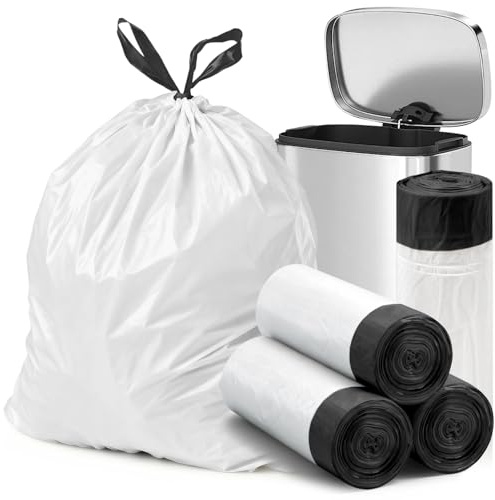 XIQIYY Müllbeutel 20L mit Zugband, Kleine Weiße Müllsäcke 48 Stück, Büro Mülltüten mit Tragegriff, Reißfeste, Extra Dicke, Abfallbeutel für Küche, Badezimmer, Geeignet für 15 Liter-20L Mülleimers
