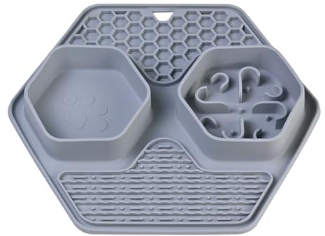 Schleckmatte Hund Silikon mit 21 Saugnäpfen, Leckmatte Hund Futtermatten für Hunde Katzen, Schleckmatte Slow Feeder rutschfest BPA-frei Haustierbedarf, Grau 26 * 24 cm