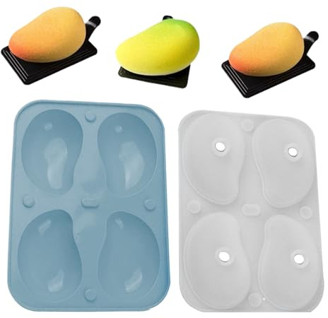 Mango Silicone Mold for Baking Mousse Cake, 4-Cavity 3D Mango Shape Silicone Moulds for Fruit French Dessert, Pastry, Chocolate, Ice Cream, Mousse Cake Molds for Wedding Holiday Party