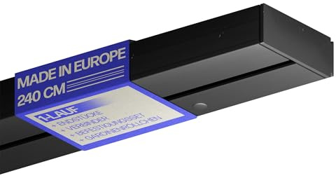 Bestlivings Gardinenschiene 240cm 1-läufig, Schwarz, Set montagefertig | Vorhangschiene mit ruhigem Innenlauf, Stecksystem, vorgebohrte Deckenmontage, formstabiler Kunststoff, kürzbar - Made in EU