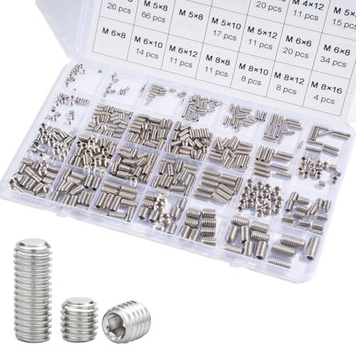 JOYELEC 525 Pezzi Viti a Brugola Senza Testa con Estremità Piatte, Acciaio Inox 304,Esagoni Incassati,M3/M4/M5/M6/M8,Viti Grani per Montaggio Maniglie Porte e Rubinetti,con 5 Chiavi a Brugola