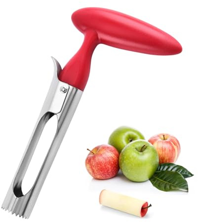 Apple Corer Remover - Stainless Steel Core Remover Tool for Apples, Pears, Bell Peppers - Ergonomic ABS Handle, Serrated Blade for Easy Use - Dishwasher Safe Kitchen Gadget (Red)
