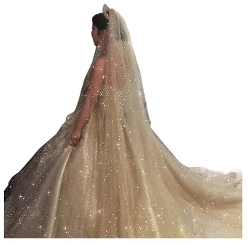 Schleier Braut Sparkle Hochzeit Schleier Champagner farbige Schleier Bling Braut lange 3,0 m/5 m Braut(Color1,200cm)