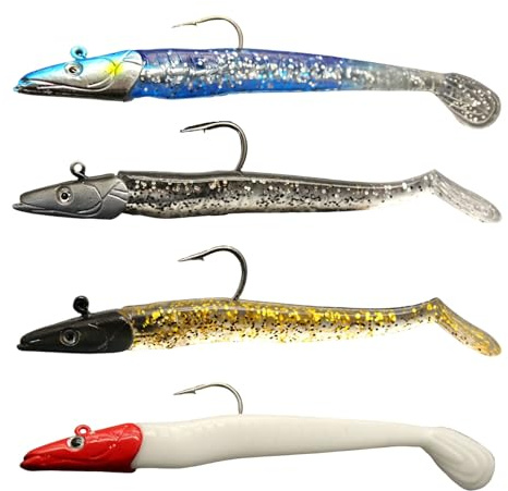 4PCS Sea Fishing Lures, Bass Lures Sea Fishing UK, Realistic Lure with Single Hook, T Paddle Tail Soft Simulation Swimbaits for Bass Trout Pike Perch Freshwater Saltwater