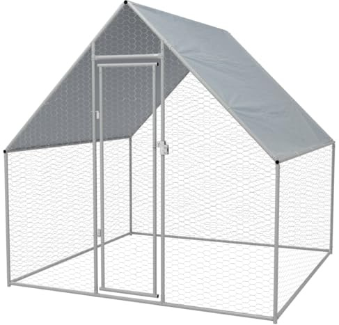 QUAHEAS Utomhuskycklingbur, galvaniserat stål 2 x 2 x 1,92 m med polyetentak, väderbeständig inhägnad för kycklingar, ankor, smådjur, voljär med låsbar grind och enkel montering
