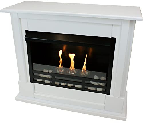 Emily Premium Royal - Chimenea de bioetanol y gel (incluye set de iniciación de 21 piezas, incluye accesorios para la chimenea, elige entre 10 colores, color blanco brillante)