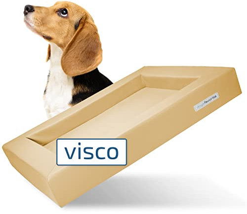 dogsfavorite Hunde-Bett mit Visco-Kissen - waschbares Hundekörbchen - hochwertiges Hundesofa - gelenkschonendes Hundekissen - robuste Hundematte - Gr. L 110 x 90cm - Creme