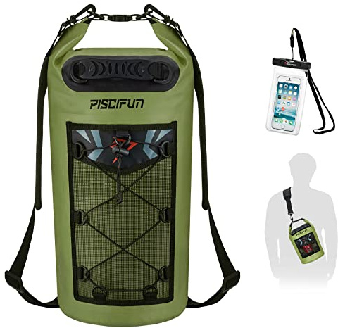 Piscifun Wasserdichter Dry Bag Rucksack, 10 l, 20 l, 30 l, 40 l, schwimmender Trockenrucksack mit wasserdichter Handyhülle für Wassersport, Angeln, Bootfahren, Kajakfahren, Surfen, Rafting, Geschenke
