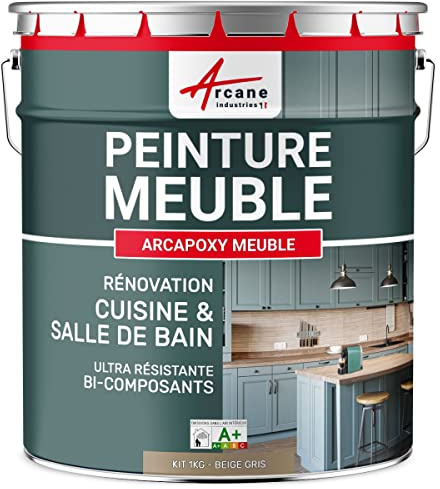 Pintura Muebles Cocina y Baño 1 kg RAL 1019 | Renueva Muebles, Encimeras, Melamina, Laminado, sin Imprimación, Secado Rápido, Resiste al Calor - Arcane Industries