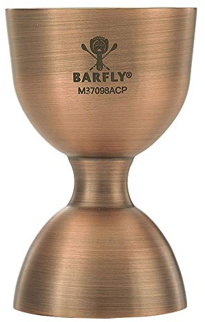 Barfly M37098ACP kraftig rak kant klocka jigger, 25 ml x 50 ml, antik koppar