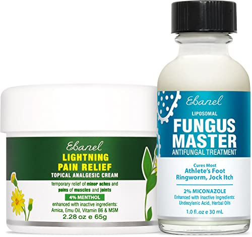 Ebanel Bundle of Pain Relief Cream Arnica Menthol 2 Oz, and Fungus Treatment 1 Oz
