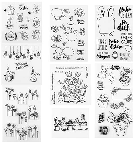 HOWAF 108pcs Ostern Klare Stempel, Frohe Ostern Silikon Stempel mit Ostereiern Hase Küken Huhn Blume Wörter Stempel für Kinder Karte Machen Ostern DIY Scrapbooking Ostern Basteln Lieferungen