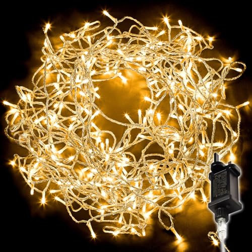 NETTA Christmas Tree Lights 300 LED 30m Lit Length Warm White with Clear Cable - Fairy String Party Lights Plug in with Memory Functions, 10cm Bulb Distance - Suitable for Outdoor/Indoor Use