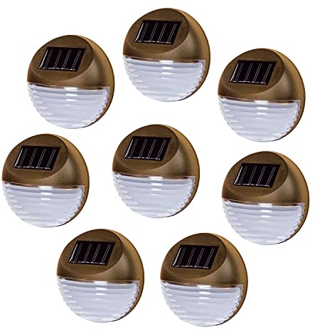 Taylor & Brown Set of 8 Brown Solar Powered LED Round Decorative Garden Fence Lights Wireless Wall Patio Door Decking Outdoor Lighting