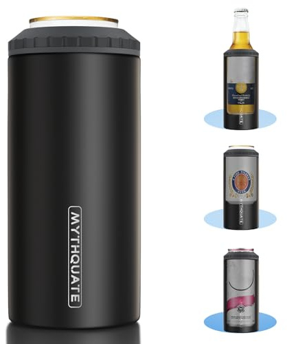 3 in 1 Slim Can Cooler for 12 OZ Skinny Can, Regular Can & Beer Bottle - Keep Cold for 6 Hours - Double Walled Insulated Stainless Steel Vacuum Beverage Can Insulator (Matte Black)