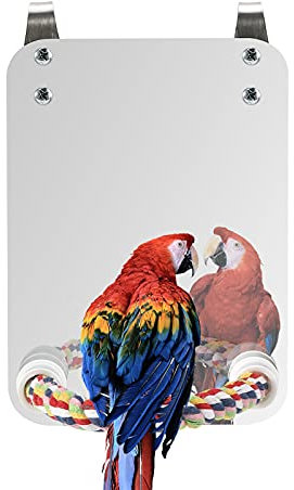 Ruiqas Vogelkäfig-Ständer Seil mit Spiegel, Acryl Papageien Sitzstange Vogelspielzeug für Graupapageien Sittiche Nymphensittiche Vögel
