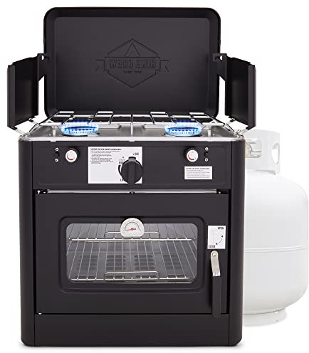 Hike Crew Outdoor Gas Camping Oven w/Carry Bag | CSA Approved Portable Propane-Powered 2-Burner Stove & Auto Ignition, Overheat Safety Shutoff, Built-In Thermometer Hose Regulator Included