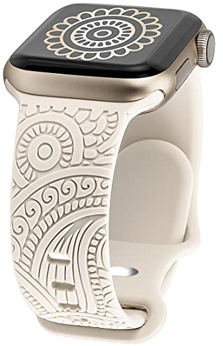 TOYOUTHS Floral Gravierte Armband Kompatibel mit Apple Watch Armband 41/40/38/42mm, Frauen Blume Fancy Cute Design Weich Silikon Sport Loop Armbänder für iWatch 11 10 9 8 7 6 5 4 SE 3 2 1, Polarstern
