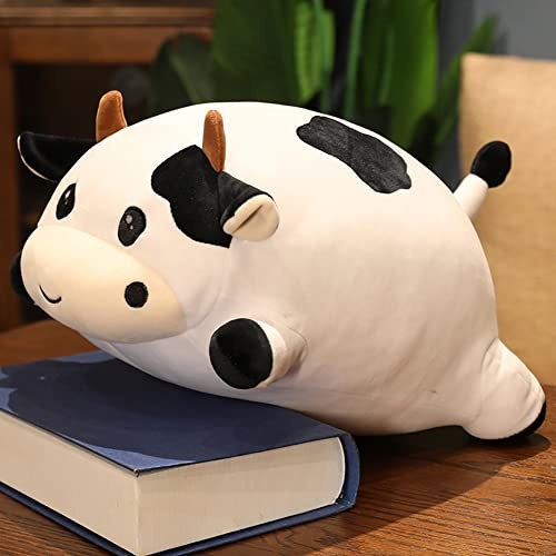BYNYXI Kuh Plüschtier Kissen, 35cm Liegende Plüschkuh Stofftier Flauschiges Tier Umarmungskissen Gefüllte Kuscheltier Kawaii Kuh Schwarz weiß Kissen Süßes Plüschpuppe für Kinder Geburtstaggeschenk