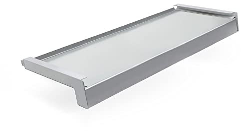 Seiletech.de Fensterbank Stahl + Pulverbeschichtet – 80cm – Silber RAL 9006 – Tiefe 10cm – Wetterfest – Inkl. Alu Endkappen – Fensterbrett – Aussenfensterbank – Outdoor – Fenstersims – Aussen