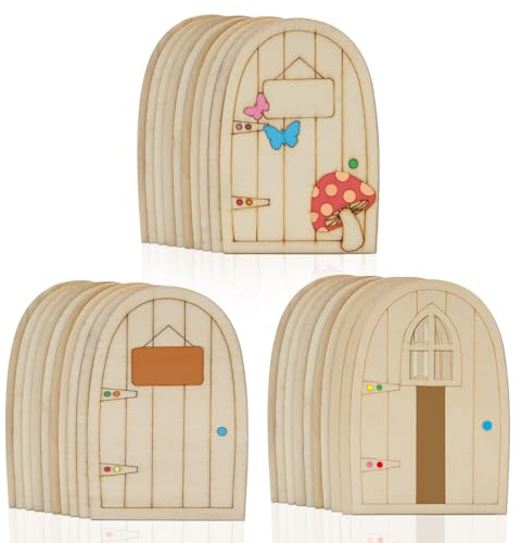 MAIXINNEW 30 Stück Mini-Holz-Feentüren Unlackiertes (3 Stile) | Feentüren für Zum Bemalen, Mini Feen Türen aus Holz, DIY-Handwerk für Wand, Zuhause, Geburtstag, Dekoration, Weihnachten