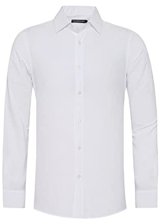 Redbridge Camicia da uomo, business casual, a maniche lunghe, facile da stirare, tinta unita, bianco, 3XL