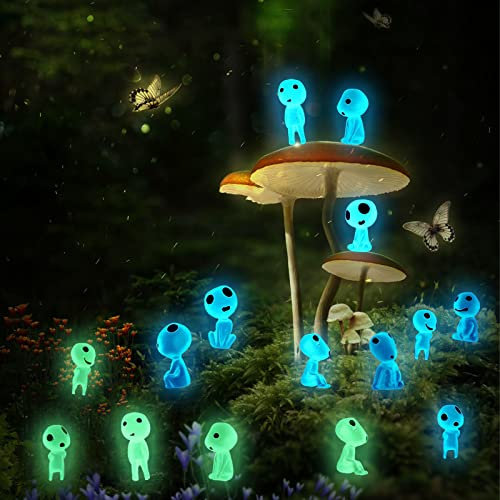 Muñeca Duende del Árbol,15pcs Figura de Princesa Mononoke,Luminous Princesa Mononoke Árbol Elfos,Kodama Luminoso áRbol Resina Miniatura Estatua Kit Utilizado para Decoraciones del Hogar y el Jardín